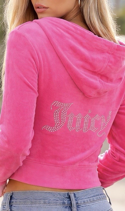 Juicy Couture Vintage Pink Velour Zip Y2K Rhinestone Logo Hoodie