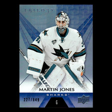 Martin Jones /849 #4 2016 Upper Deck Trilogy Blue Base Rainbow Foil Hockey Card