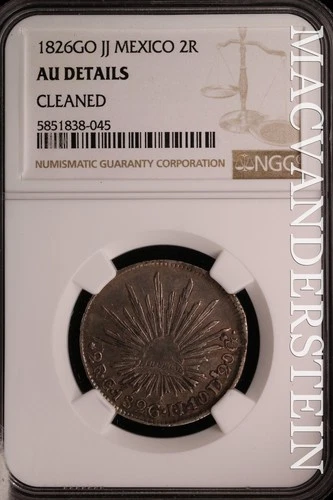 Mexico: 1826-Go;J.J. Two Reale - NGC Almost Unc Details - Scarce #SLT790