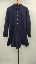 Quince Women 100% Organic Cotton Poplin Drop Waist Shirt Dress Navy M