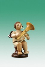 Wooden Angel Music Sitting With Tuba Without Crown/Natural Height Ca 2 5/8in