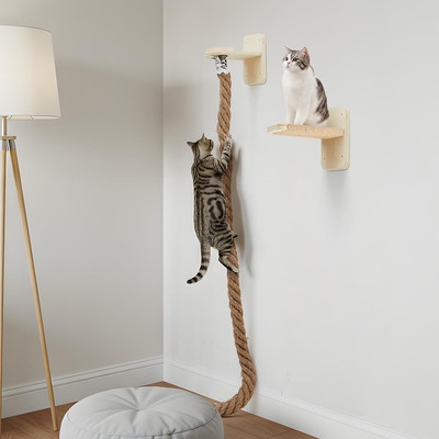 Cat Tree with 2 X 59.1 Inch Climbing Rope Wall Mounted Cat Climbing Tower Toy wi
