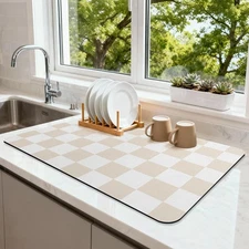 Checkered Dish Drying Mat for Kitchen Counter Coffee Mat Bar Accessories,Fit ...