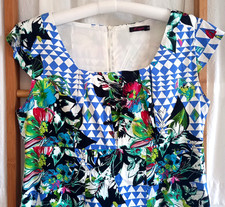 M.STYLE Blue Floral Geometric Print Cotton Shift Dress 16 Summer Casual Work