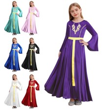 Kids Girls Dress Flare Sleeve Gowns Performance Costume Chest Round Neck Daily