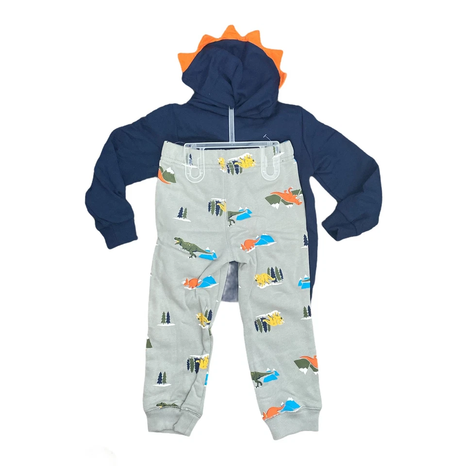 Carter's Boys Part Dino Spiked Hood Pullover & Jogger, V-Neck 2 Piece Set (6M) - Image 2 of 2