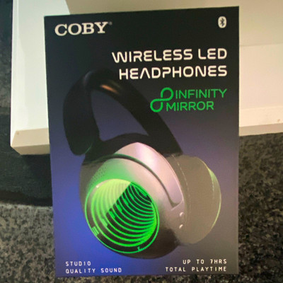 Coby Infinity Mirror Over-Ear Bluetooth Wireless LED Headphones Black/Green