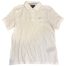 Barbour Tartan Pique Polo Shirt Mens Medium White Short Sleeve Golf Performance