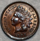 Uncirculated 1907 Indian Head Cent, Lustrous, Red-Brown specimen.