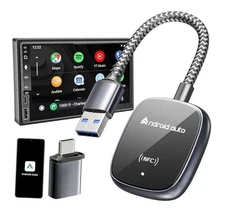 Android Auto Wireless Adapter, [NFC Tech, Ultra-Durable Wire, Latency Black