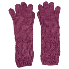 Womens Long Soft Plush Mauve Rose Pink Cable Knit Winter Gloves