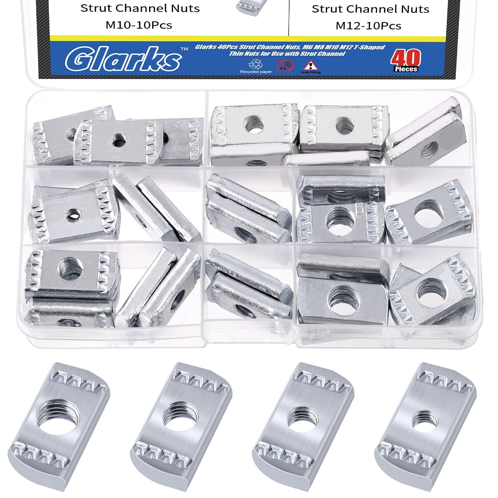 40Pcs Strut Channel Nuts Set, M6 M8 M10 M12 No Spring Thickened Nuts with Zin...