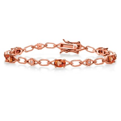 3.34 Ct  Orange Sapphire 18K Rose Gold Plated Silver Lab Grown Diamond Bracelet