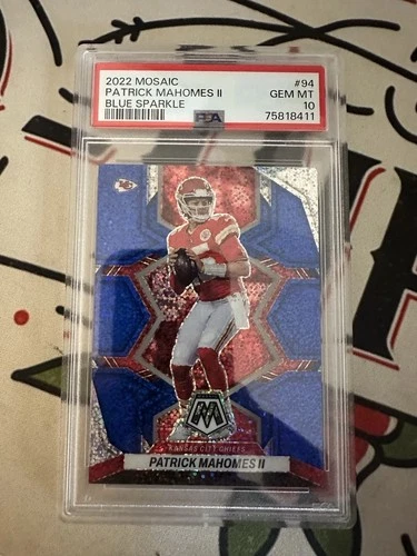 2022 Patrick Mahomes Mosaic Blue Sparkle Psa 10 Chiefs Goat