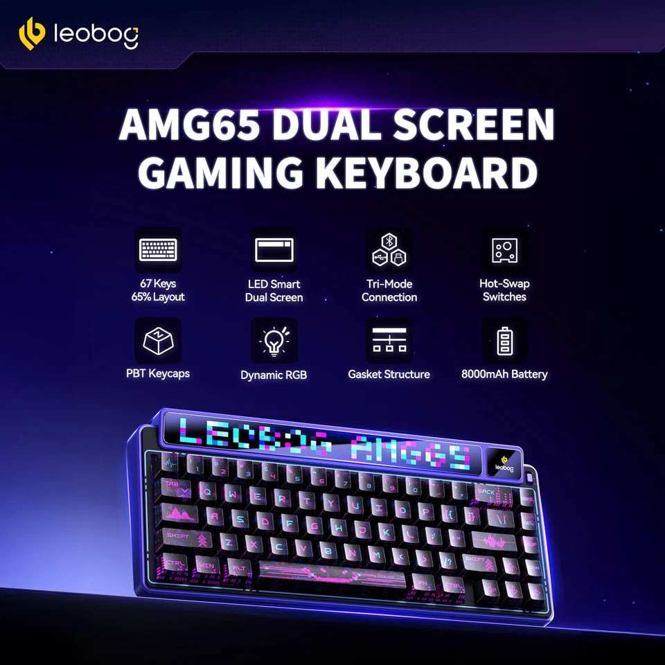 x Aula AMG65 Mechanical Gaming Keyboard with Dual Screen, 65% Wireless Small ... - Image 2 of 4