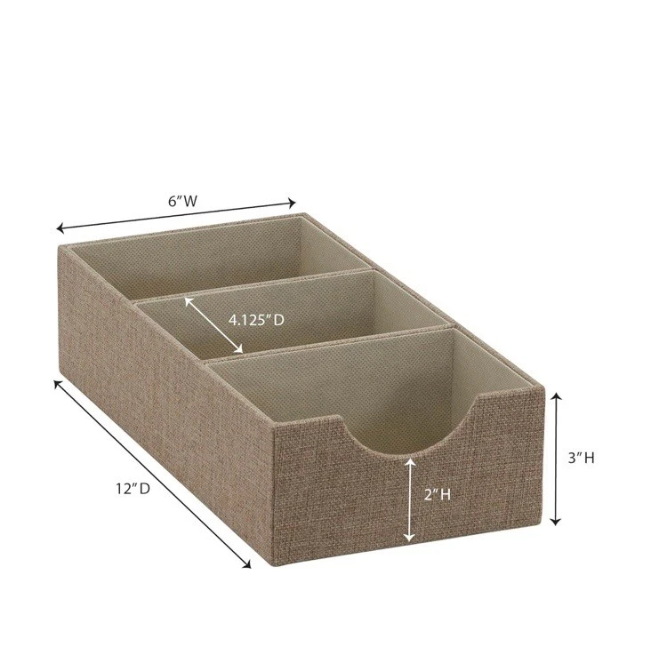 Fabric Drawer Organizer Box 3-Compartment Beige 12”x6”x3 - Image 2 of 3