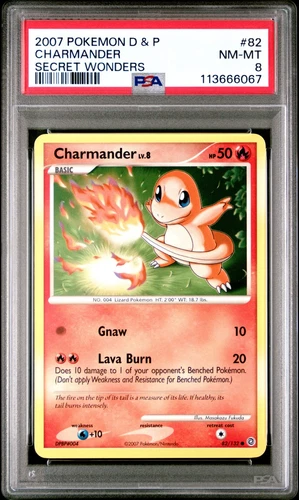 2007 POKEMON DIAMOND & PEARL SECRET WONDERS #82 CHARMANDER PSA 8 SECRET WONDERS