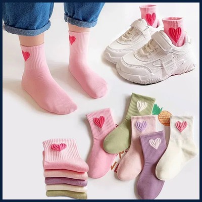 5 Pairs Baby Socks Toddler Soft Comfortable Breathable Heart Pattern Kids