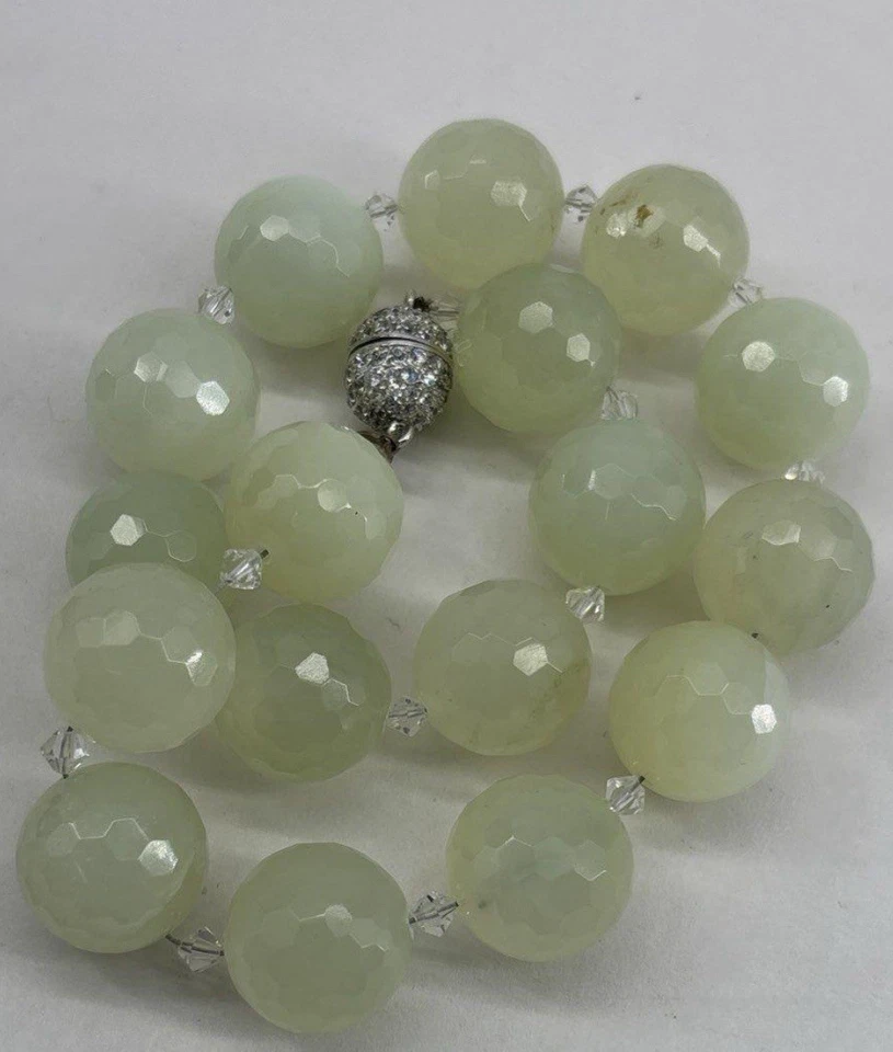 Collar con cuentas de ágata verde claro KEP DESIGNS 17,5" con circonita cúbica y vidrio Foto 2 de 4