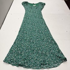 Madewell Dress Womens 00 Green Floral Scoop Neck Puff Sleeve Maxi Lined Casual