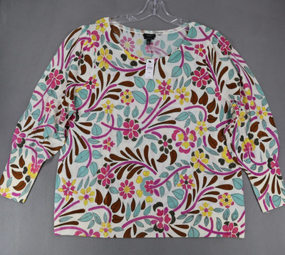 New Tablots Pretty Cream Multicolored Floral Soft Merino Wool Sweater 2Xp Petite