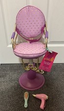 Our Generation Sitting Pretty Salon Chair Doll Pink Purple Adjustable Hearts