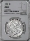 1886-P  $1  MORGAN SILVER DOLLAR  "PHILADELPHIA"  NGC MS61  #8675095-023
