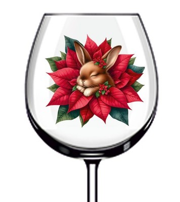 12x Weihnachten schlafender Hase Kaninchen Rose Vinyl Aufkleber Abziehbild Weinglas Flasche