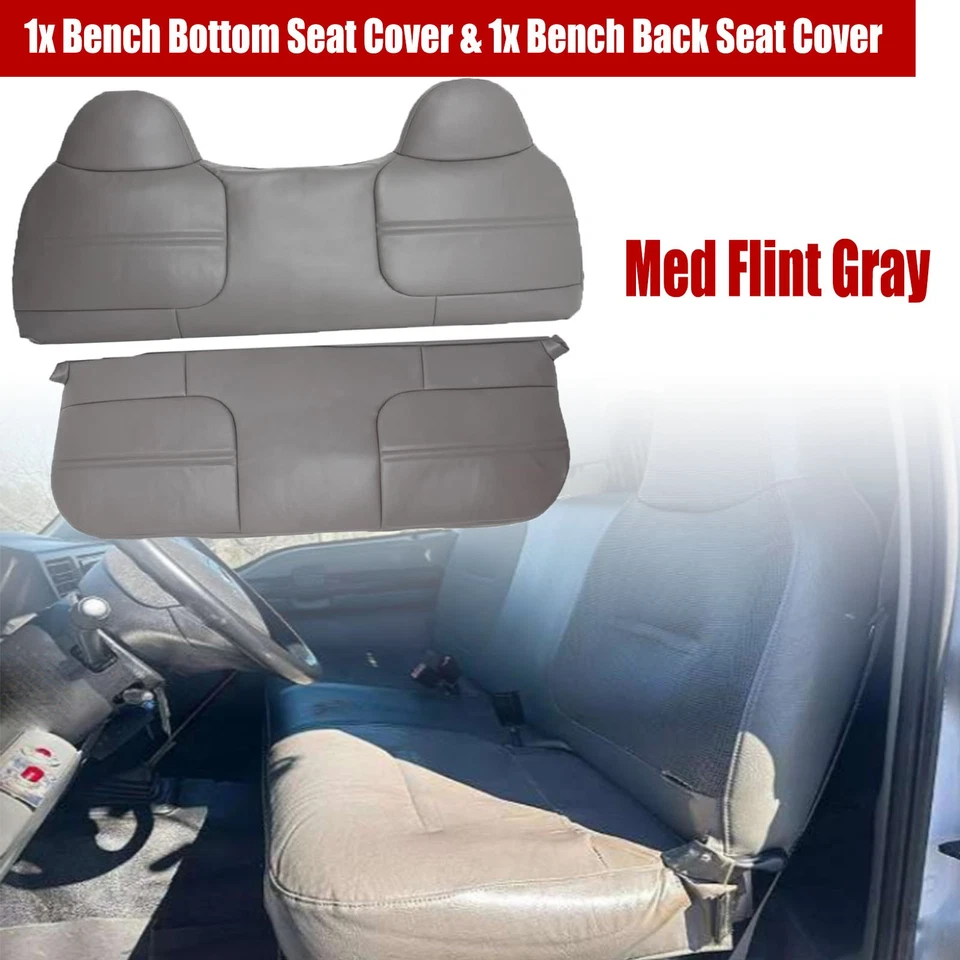 For 1999-2002 Ford F250 F350 F450 Super Duty Bench Bottom &Top Seat Cover Gray - Image 4 of 4