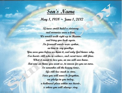 Poem For My Son In Heaven Stairway To Heaven Personalized Poem Gift For That Special Son | Ebay
