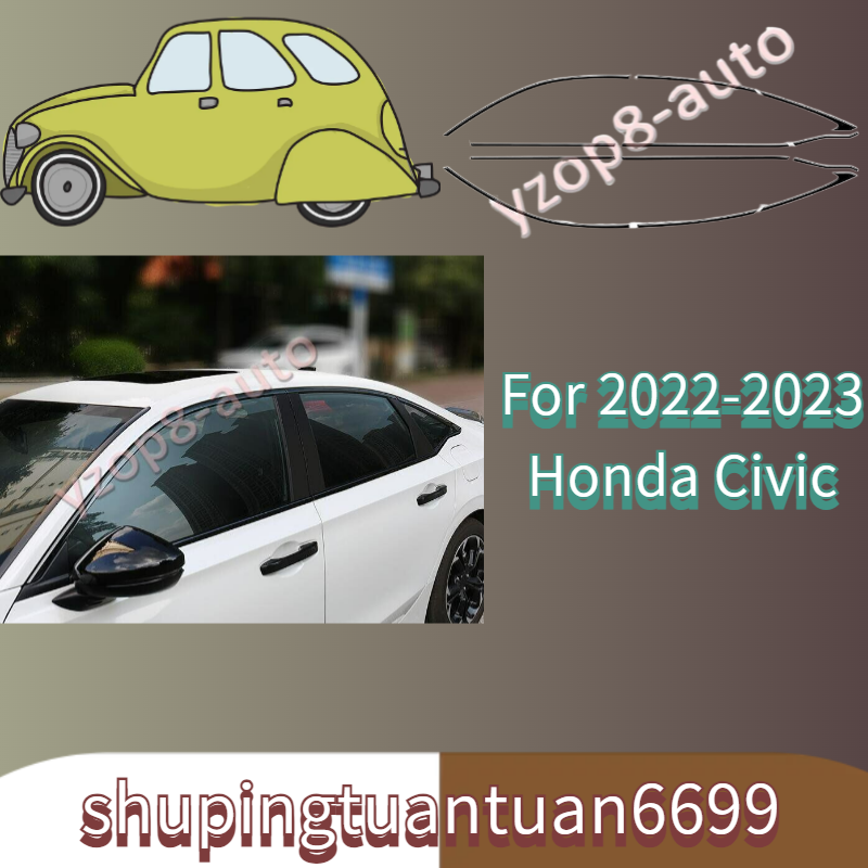 For 2022-2023 Honda Civic Black Stainless steel Car window Trim Cover Trim 12Pcs