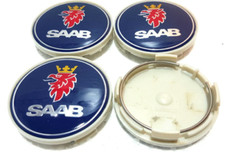 4x SAAB BLUE 62mm/63mm ALLOY WHEEL CENTRE HUB CAP BADGES FITS 9-3 9-5 900 93 95