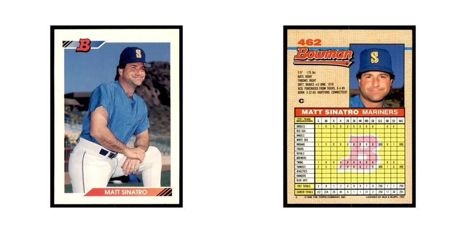 1992 Bowman Matt Sinatro Baseball Cards #462 - Image 3 of 3