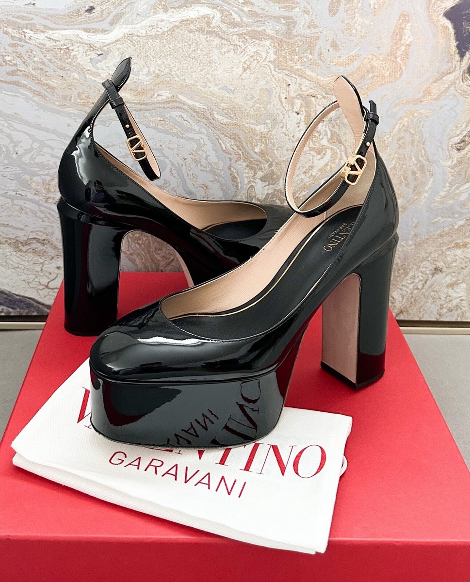 Valentino Garavani Patent Tan-Go Platform Ankle Strap Pumps