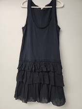 J. Crew Womens M Navy Blue Sleeveless Tier Ruffle Dress 100% Cotton 