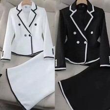Women Suit Wrap Buttock Skirt Notch Lapel Dressy Business Workwear Casual Outfit