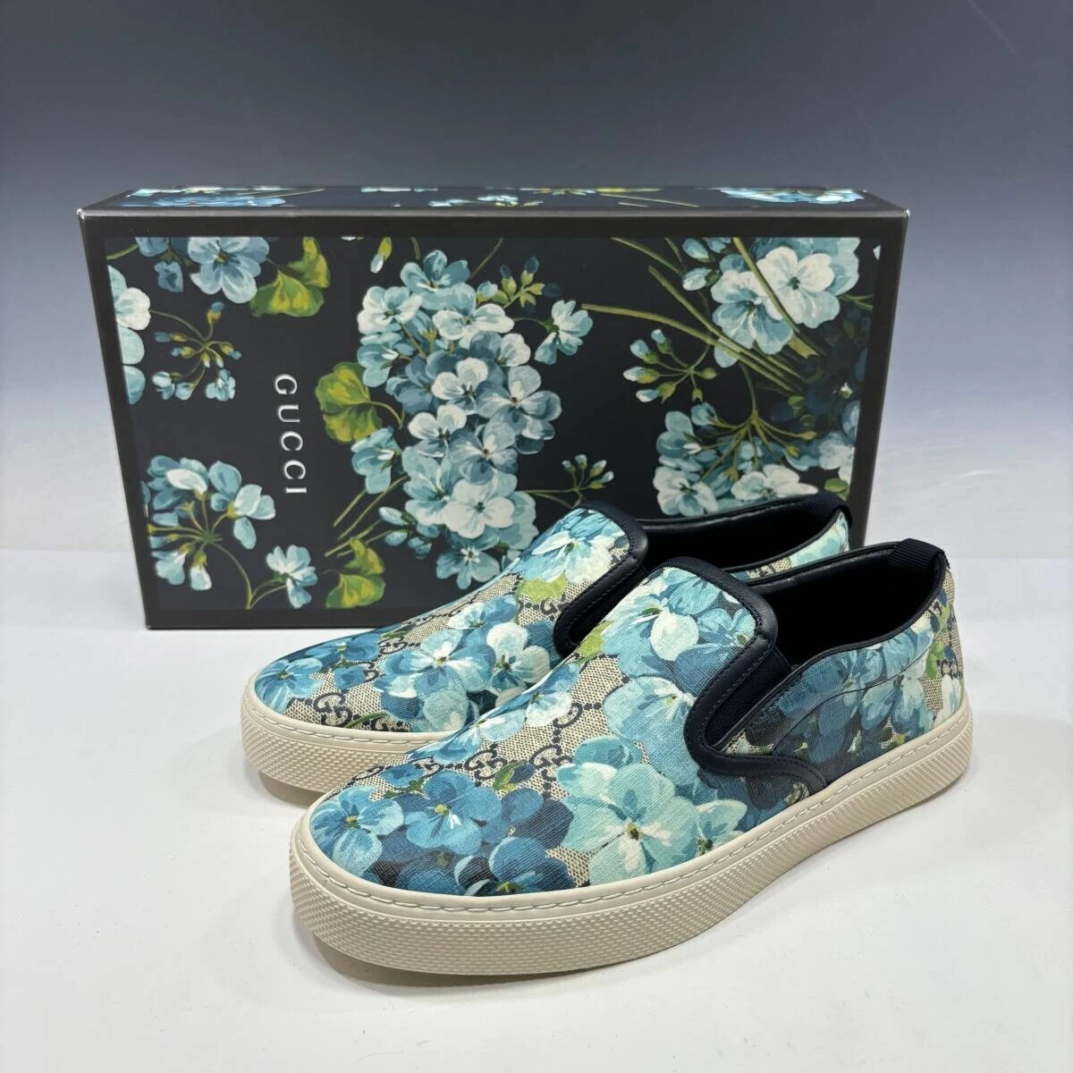 Baskets GUCCI/GG Blooms/Broola/Slip on/Toile PVC/Bleu/Motif Floral