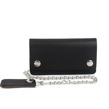 Leatherboss Men Motorcycle Trucker Biker Chain Wallet With Inside Zipper, Black