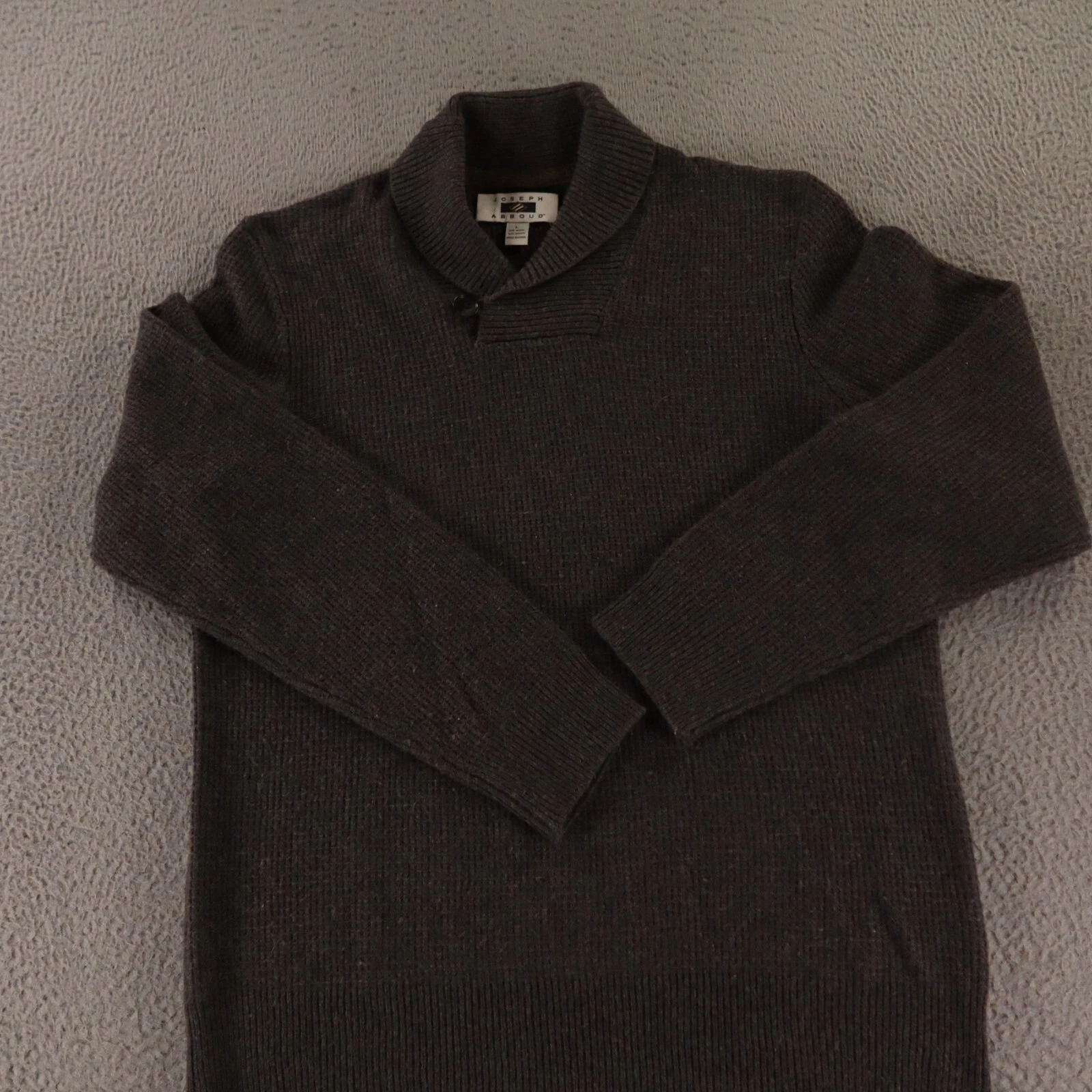 Joseph Abboud Sweater Mens L Gray Blue Brown Marled Wool Waffle Knit Shawl Neck