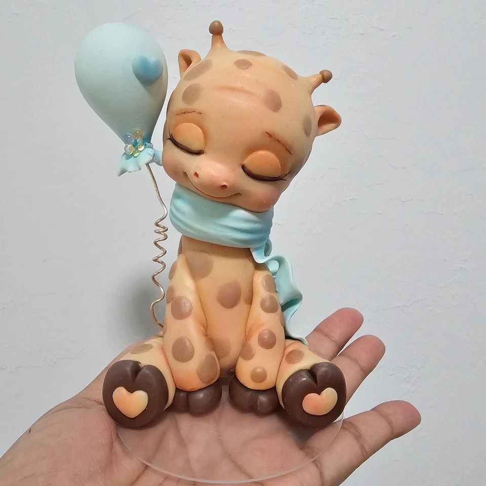 Linda jirafa bebé adorno de pastel con globo color verde azulado/bebé niño/bebé niña  Foto 2 de 4