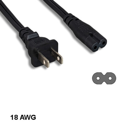 6ft Non-Polarized AC Power Cable NEMA 1-15P to IEC60320 C7 18AWG 10A/125V SPT-2