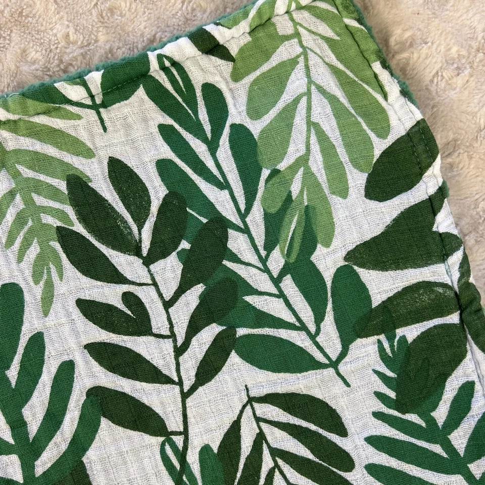 Cloud Island Green Fern Leaf Baby Lovey Security Blanket Sherpa Pom Poms White - Image 4 of 4