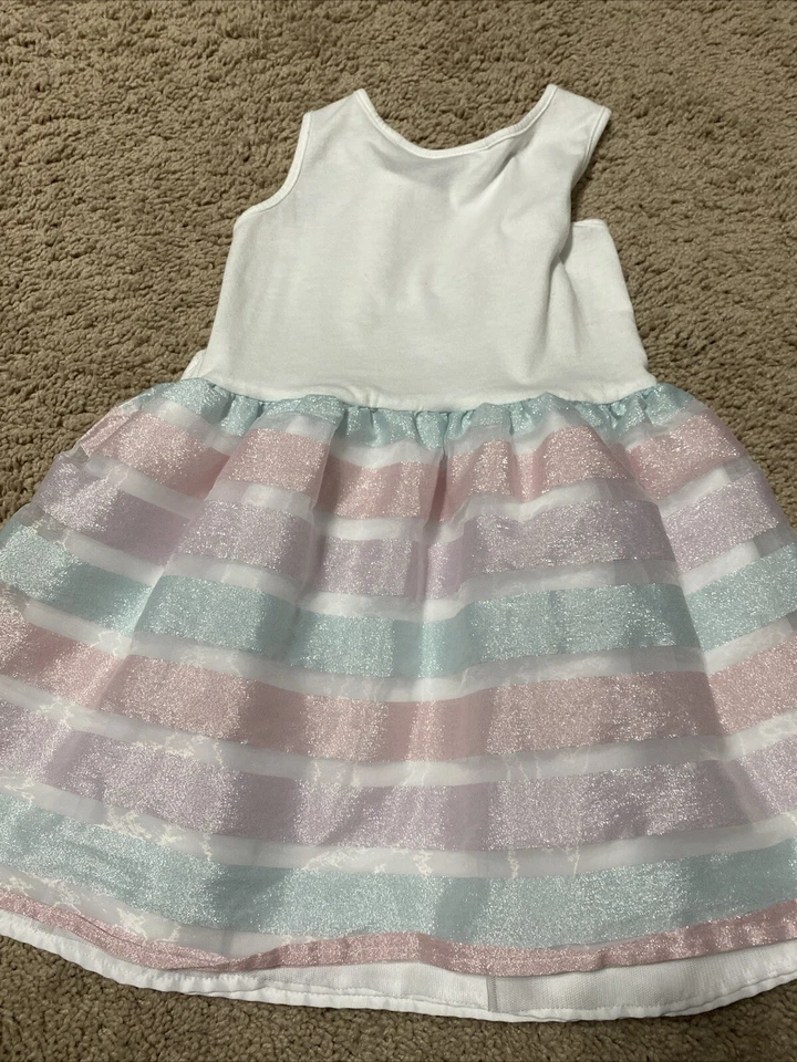 Vestido The Childrens Place WHISPER PNK Blanco Encaje Arco Iris Rayas 5T Niñas Foto 4 de 4