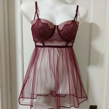 VICTORIAS SECRET STRAPPY EYELASH CHEMISE NIGHTIE SHEER PADDED CUPS 36C NWT