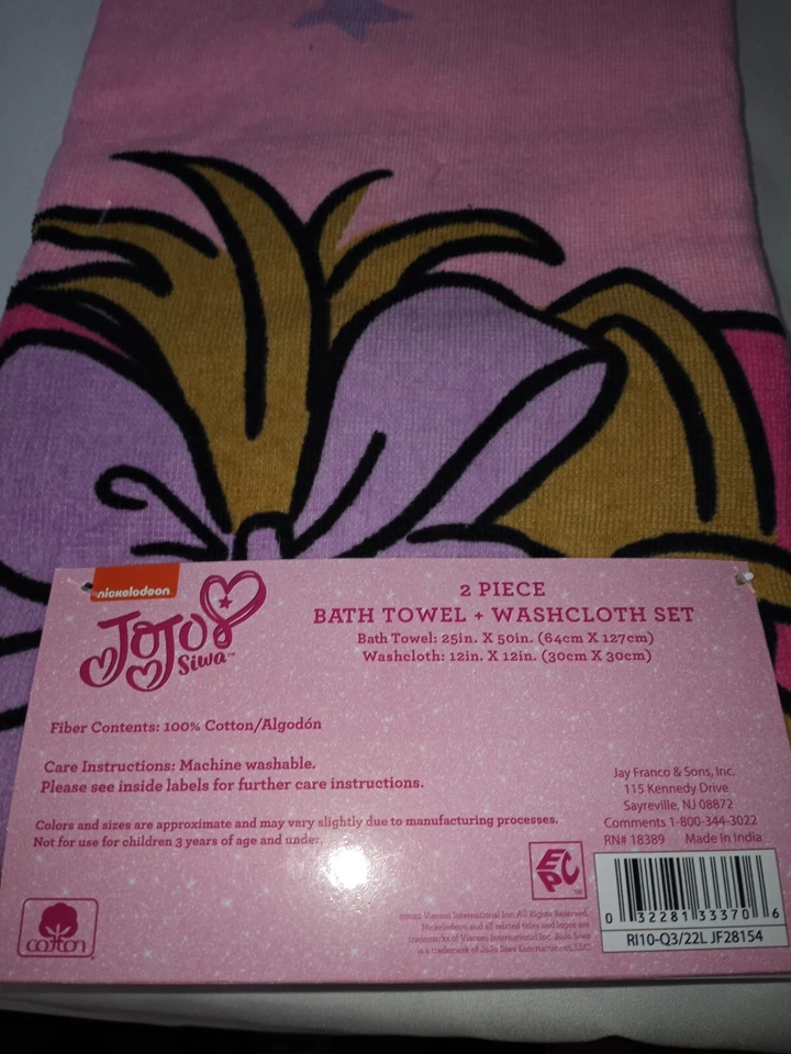 Juego de toallas y paños de baño JoJo Siwa de 2 piezas de Nickelodeon NUEVO con etiquetas Foto 4 de 4