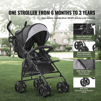 Verstellbare Rückenlehne, grau-schwarzer Kinderwagen, leichtes Buggy-Reisesystem