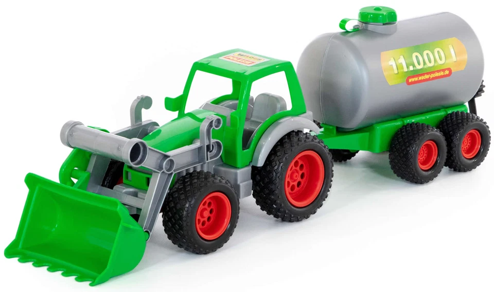 WADER Farmer Technic Traktor mit Frontlader und Fasswagen Fassanhänger