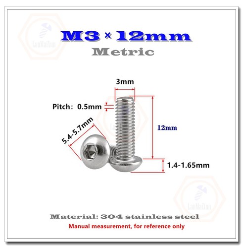 M1.6 M2 M2.5 M3 M4 304 Stainless Steel Allen Hex Socket Button Head Screws Bolt - Bild 30 von 58