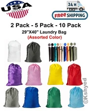 2, 5, 10 Pack Large Laundry Bag 29" X40" Nylon Heavy Duty With Drawstring Bag