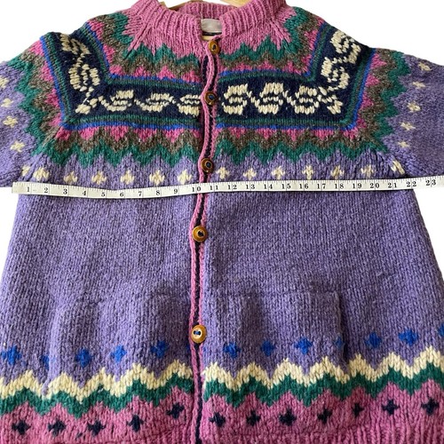 VTG Wool Cardigan Button Sweater Colorful Nordic Cowichan Style Ecuadorian Sz L - Picture 7 of 9
